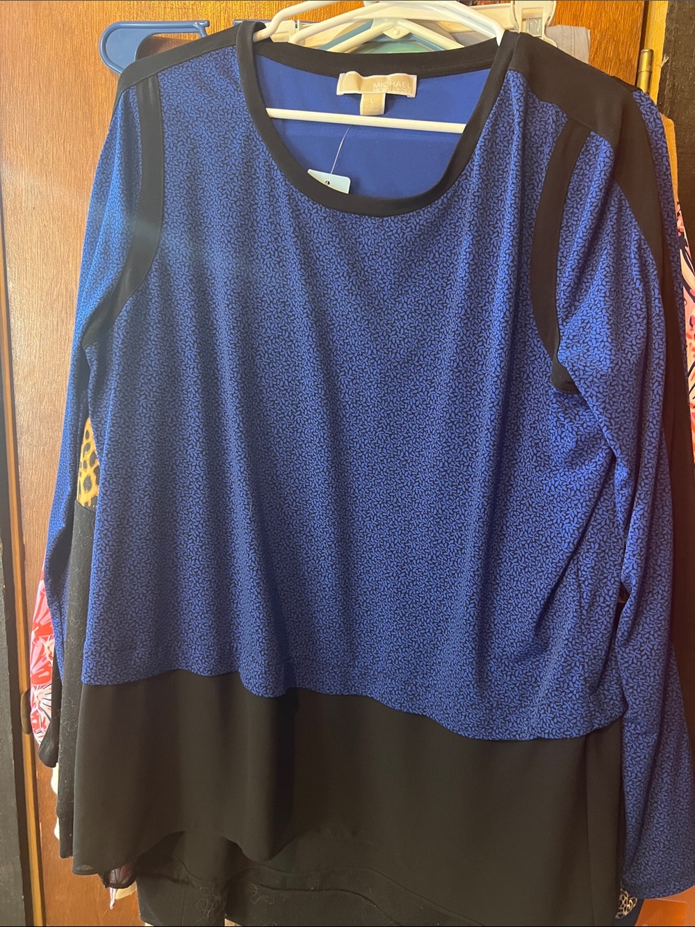 Michael Kors Blue and Black Long Sleeve Blouse